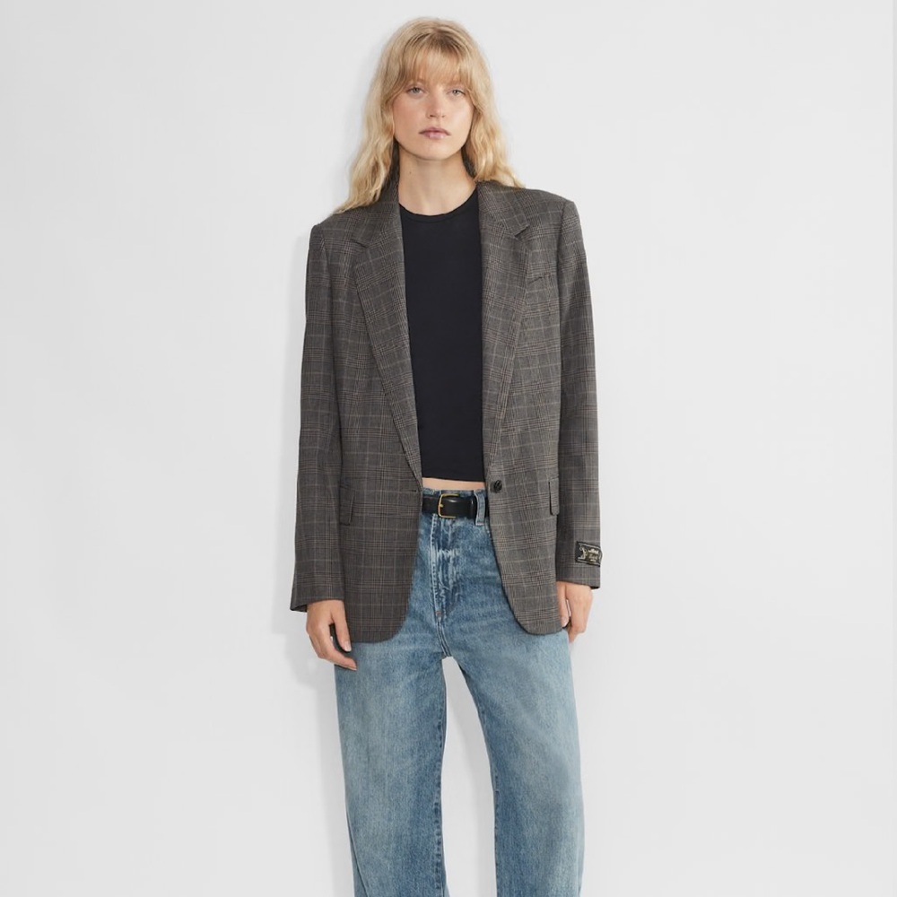 Aritzia gray plaid blazer
